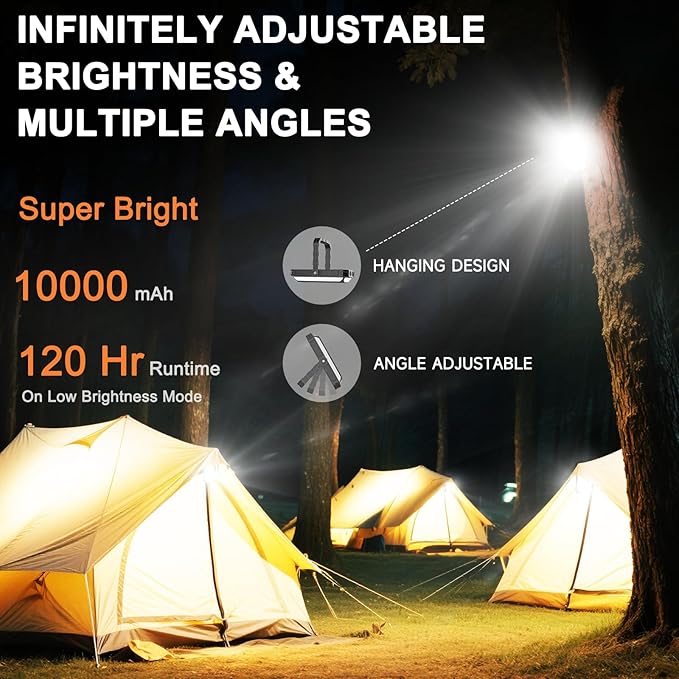 Camping Lantern LED Rechargeable - up to 120+ Hours, 10000mAh Portable Camping Lights with Redlight &12 Light Modes, LCD Display, Dimmable, Waterproof, Camping Lantern for Power Outages, Hurricane
