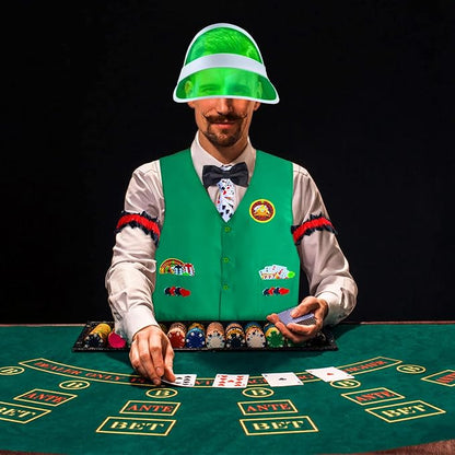 Yewong Casino Dealer Vest Set Dealer Visors Hat Bowtie Playing Card Tie Armband for Las Vegas Birthday Game Night Party Favors Supplies