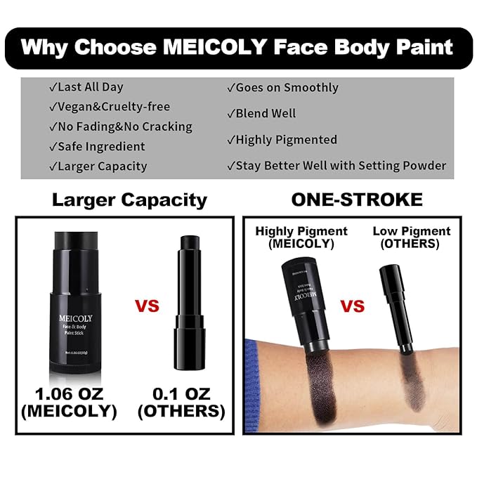 MEICOLY Gold Face Body Paint Stick(1.06 Oz),Cream Blendable Face Paint,Sweatproof Waterproof Body Paint Makeup for Halloween Special Effects SFX Cosplay,Metallic Gold