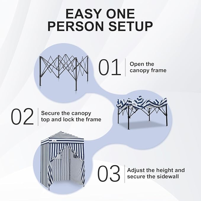 EAGLE PEAK EAGLE PEAK Flex Ultra Compact Pop-up Canopy, Sun Shelter, Changing Room, Portable Privacy Canopy Cabana, 5x5ft Canopy Tent, for Pool, Fashion Photoshoots, or Camping White/Blue
