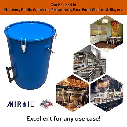 MirOil 6-Gallon Fryer Grease & Oil Disposal Caddy – Model #30L – Steel Bucket w/Locking Lid – Used Hot Oil Container – Food Safe Cooking Grease Bucket w/Lid – Commercial Food Truck Accessories