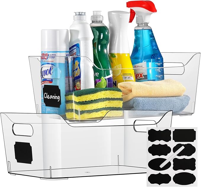 Clear Plastic Storage Bins, Perfect for Kitchen Organization or Pantry Organization and Storage, X-Large Fridge Organizer Plastic Bins, Pantry Organization and Storage Bins, Cabinet Organizers