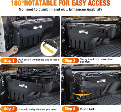 Nilight Truck Bed Tool Box Left Driver Side Truck Toolbox Fit for Chevrolet Silverado GMC Sierra 1500 2500 3500 2007-2018 Swing Case Truck Bed Storage Box w Lockable Lid Waterproof Wheel Well Toolbox
