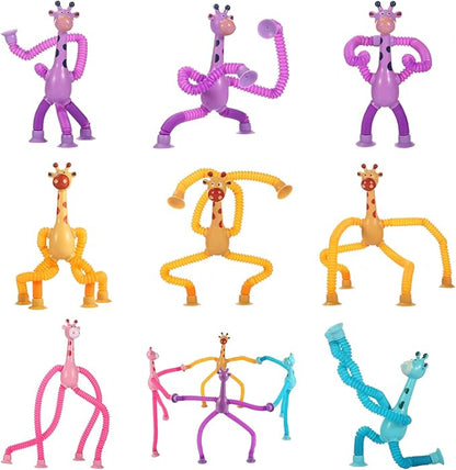 4Pcs Giraffe Pop Tube Sensory Toys, Telescopic Suction Fidget Toys for Autism, Toddler Travel & Airplane Activities, 2025 Boy & Girl Christmas Stocking Stuffers Gift Idea