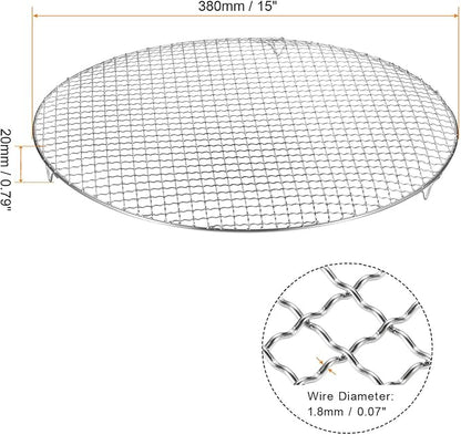 HARFINGTON Round Cooking Rack 15-inch 201 Stainless Steel Cross Wire Barbecue Grill Net with 20mm Legs for Cooking Baking Steaming BBQ