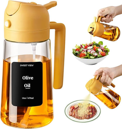 SWEET VIEW Oil Sprayer for Cooking, 16oz/470ml 2 In 1 Glass Olive Oil Sprayr &