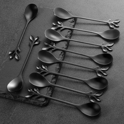 AnSaw Elegant Black Leaf Coffee Spoons