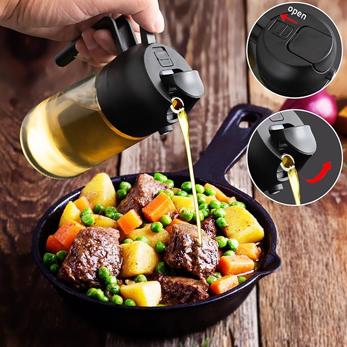 mqnxoi 2 in 1 Glass Oil Sprayer & Dispenser, 16oz/470ml Olive Cooking, Air Fryer