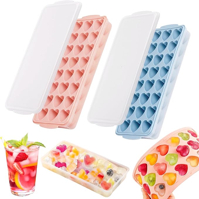Heart Shape Ice Cube Tray 2PCS Mini Heart Ice Mold Silicone Heart Ice Cube Molds