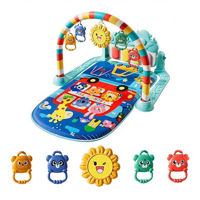 Alive Lovely Baby Gyms Play Mats, Musical Activity Center Baby Piano Gym Mat, Music and Lights Tummy Time Padded Mat for Newborn Newborn 0 to 3 6 9 12 Months