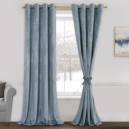 JIUZHEN Soft Velvet Curtains 108 inch, Room Darkening Smooth Hand-Feeling