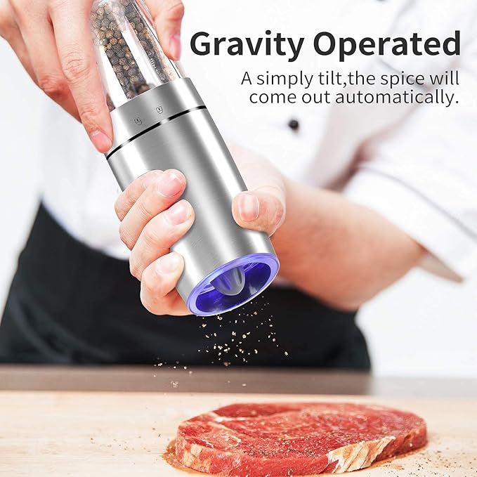 Gravity Electric Pepper and Salt Grinder Set, Adjustable Coarseness, Automatic