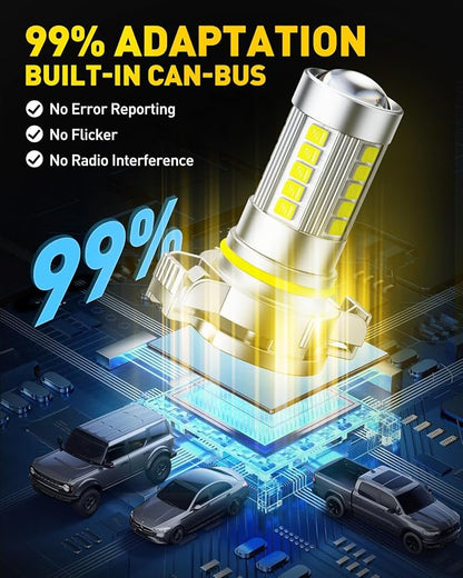 AUXITO 5202 LED Fog Light Bulbs or DRL, True 1:1 Mini Size, 6500K Cool White 5202 Replacement for Cars, Trucks, SUVs, Non-polarity, Pack of 2