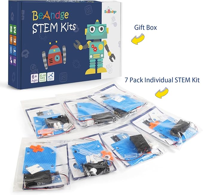 7 Set Bulk STEM Kit Individual Craft Kits for Kids, Science Projects Crafts Group Activity, Light Experiments Circuit Toys, Fun Fiber Optic STEAM Activities for Boys Girls Ages 6-8 8-12 6 8 10 Year