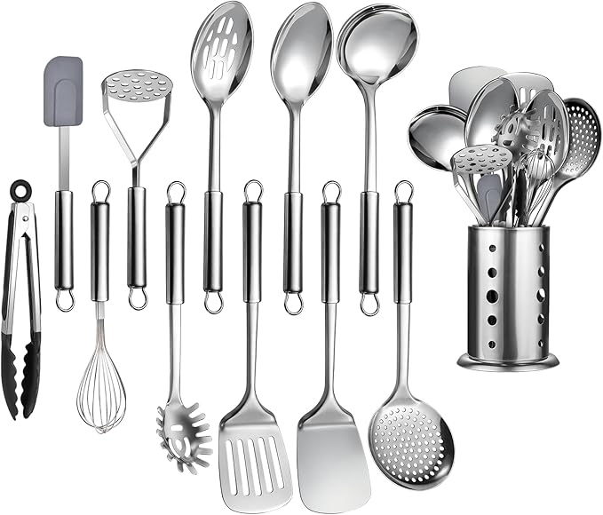 12 Pcs Stainless Steel Cooking Utensils Set, Metal Kitchen Tools Include