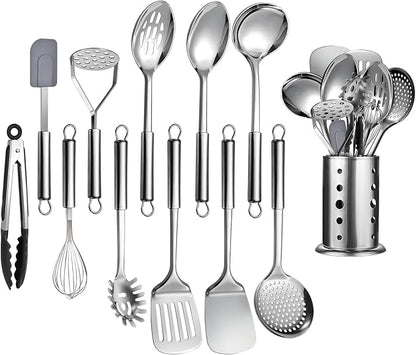 12 Pcs Stainless Steel Cooking Utensils Set, Metal Kitchen Tools Include