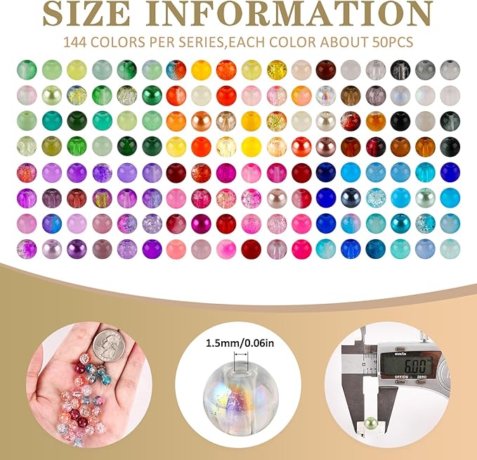 XSEINO About 7200PCS 6mm Glass Beads Bracelet Making Kit,144 Assorted Colors Crystal Glass Beads for Bracelet and Jewelry Making and DIY Crafts,Friendship Gifts,to Give to Friends, Family