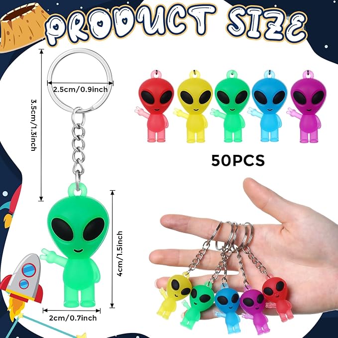 50 Pcs Alien Party Favors Alien Keychains Glow in The Dark Space Keychain Mini Aliens Figures Little Bulk Gift Prizes Goodie Bag Piñata Halloween Stuffers for Music Festival Easter (Colorful)