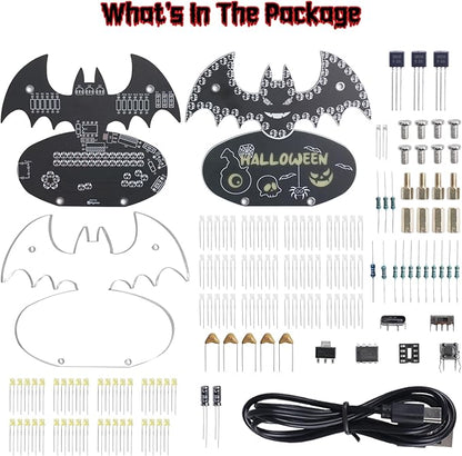 Halloween Bat Soldering Project, ICSTATION Bat Soldering Practice Kit With 5 Lighting Modes Glow Halloween Elements DIY Electronic Kits for School Education Halloween Present Desktop Decorations