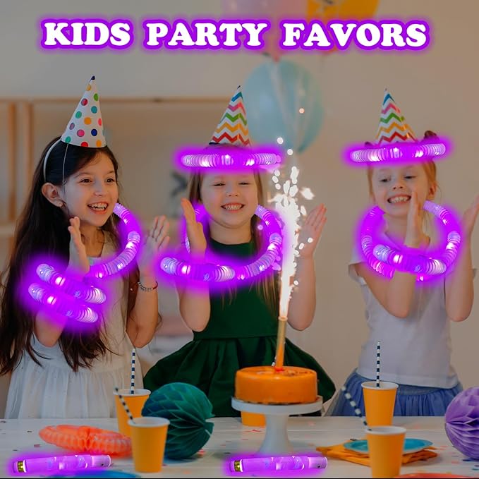 24 PCS Purple Glow Sticks Party Favors for Kids, Light Up Necklaces Bracelets Accessories for Toddlers,Halloween Birthday Party Basket Goodie Bag Stuffers Fillers,Treats Prizes Toys Gifts for Boy Girl