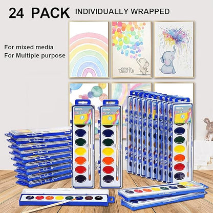 24 Count Watercolor Paints, 8 Colors, Washable, Non-Toxic, Perfect for Kids 3+