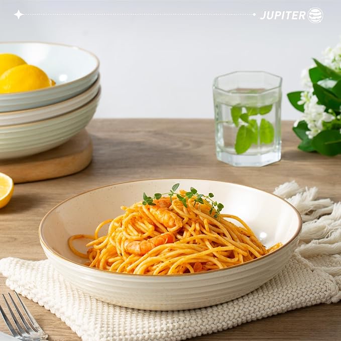 famiware Jupiter Pasta Bowls, 30 OZ Large Salad Bowls Set of 4, Microwave and Dishwasher Safe, Sturdy & Stackable, Serving Bowls for Kitchen, Multi-color