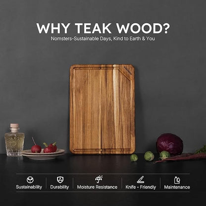 Teak Wood Cutting Board for Kitchen 13inch Charcuterie Board Serving Heavy Duty