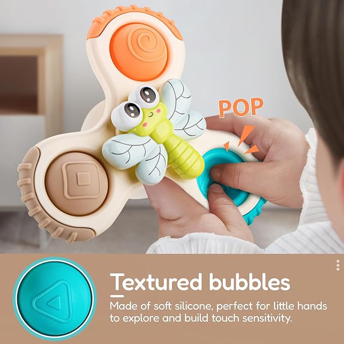 ALASOU 3PCS Pop Suction Cup Spinner Toys for 1 Year Old Boy Girl|Novelty Spinning Tops Toddler Toys Age 1-2|Sensory Baby Bath Toy for Toddlers 1-3|12 18 Months Boy Birthday Gift for Infant