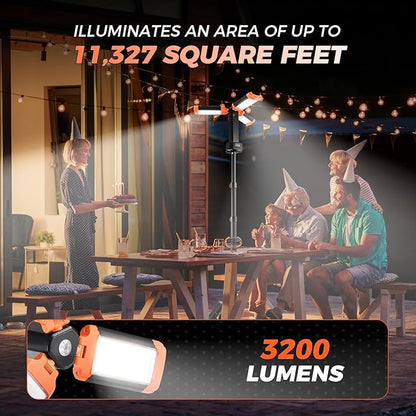 Portable Camping Light with Stand, 20000mAh Outdoor Work Light 800-3200 Lumen, 6.1ft Height with Detachable Tripod, 3300-6500K Dimmable LED, Camping Essentials Gear Emergency Flashlight
