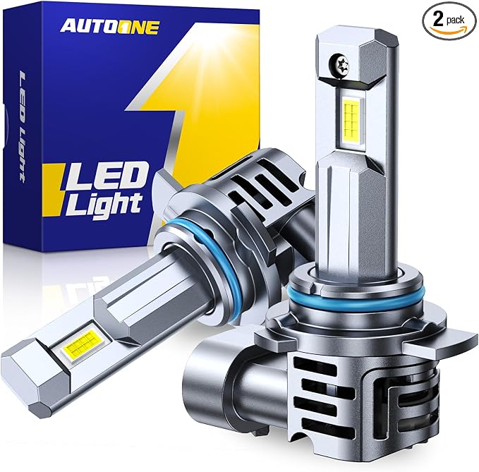AUTOONE 9012 Bulbs, 60,000LM 10X Ultra Bright 6500K Cool White, 1:1 Halogen Mini Size HIR2 Halogen Bulb, 60,000Hrs Lifespan, Plug and Play Driving Fog Light or Running Light, Pack of 2