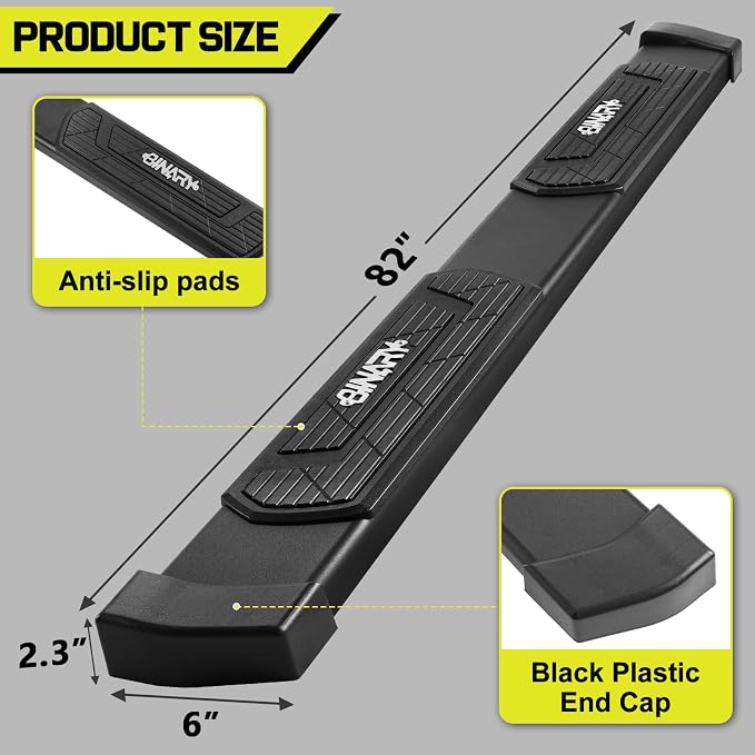 BINARY STAR 6 Inch Running Boards Compatible with 2009-2018 Dodge Ram 1500 Quad Cab, 10-24 Dodge Ram 2500 3500 Quad Cab, Carbon Steel Black Truck Side Step, Nerf Bars Steps with Non-Slip Plastic Pads.
