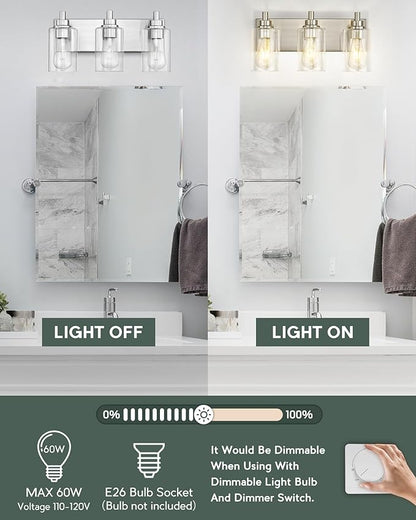 METWET 3-Light Bathroom Light Fixtures, Brushed Nickel Vanity Light