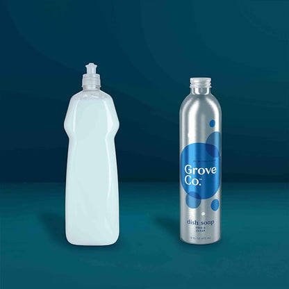 Grove Co. Dish Soap, 3 x 16 fl oz Refills + Refillable Glass Dispenser | Free & Clear; Plastic-Free; Reusable dispenser; Refill format; Removes Stuck on Food; 98% plant-based ingredients