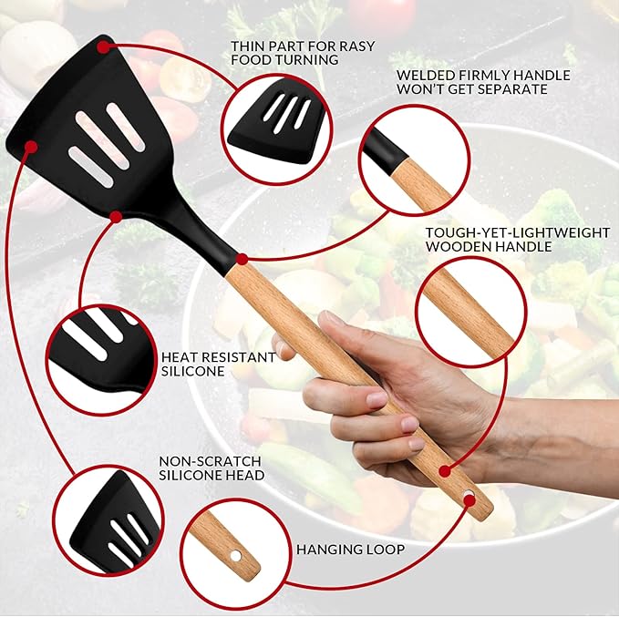 Kitchen Utensils Set of 12, E-far Silicone Cooking Utensils