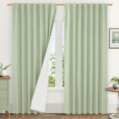 LAMIT 100% Blackout Linen Curtains 84 Inches Long, Living Room Farmhouse Drapes