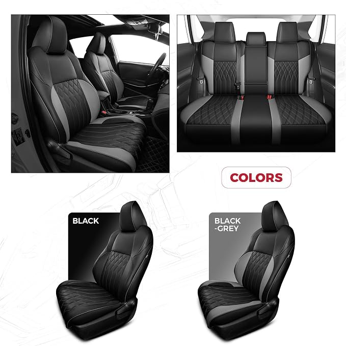FREESOO Custom Seat Covers for Toyota RAV4 2019-2025 Hybrid SE/XSE 2021-2024 Prime SE/XSE 2025 PHEV, RAV4 Leather Car Seat Covers Interior, RAV 4 SUV Accessories Full Set, BlackGrey