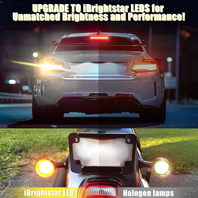 iBrightstar 7443 LED Bulb Amber, 7440 LED Turn Signal Bulbs Super Bright for Vehicle Blinker Lights and Turn Signal Lights, 2 Pack
