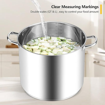 Homikit 20 Quart Soup Pot with Lid, Large Stainless Steel Stock Pot with Double