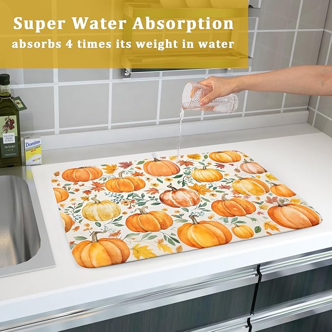Fall Pumpkin Thanksgiving Dish Drying Mat