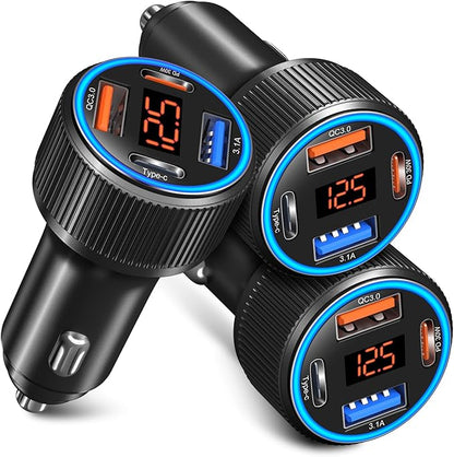 USB C Car Charger 3 Pack, Costyle 65W 4 Port Car Power Adapter with Voltmeter PD 30W/QC 3.0 Fast Charging Cigarette Lighter USB Charger Plug for iPhone 16/15/14/13/12/11 Pro Max/Pad,Android(Black)