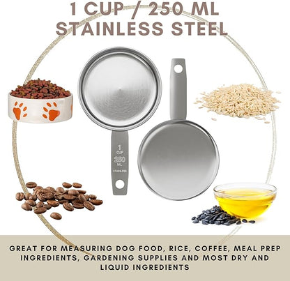 1 Cup Stainless Steel Measuring Cup | Sturdy Metal 250 ml | 240 cc | 8 oz |