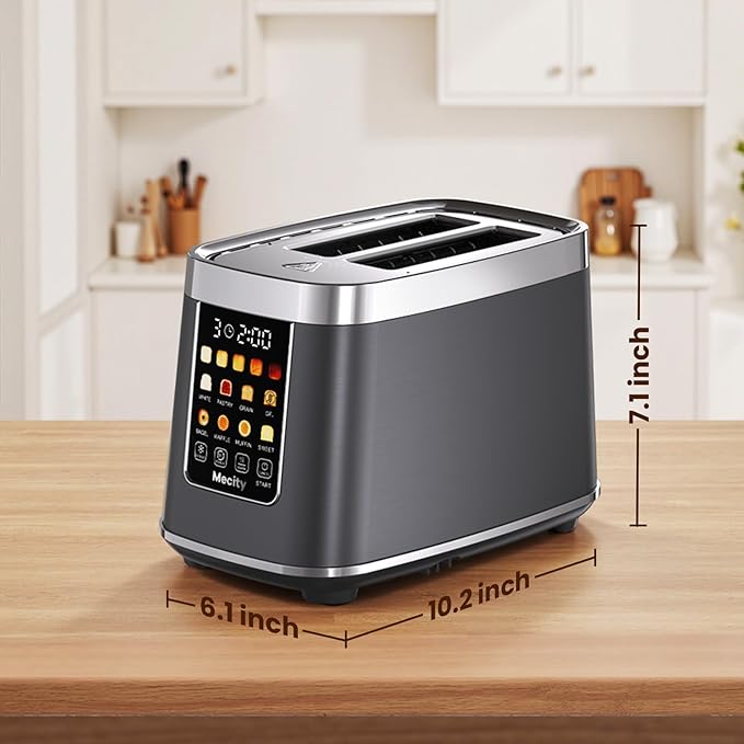 Mecity 2 Slice Toaster with Touch Screen & Auto Lift, Stainless Steel