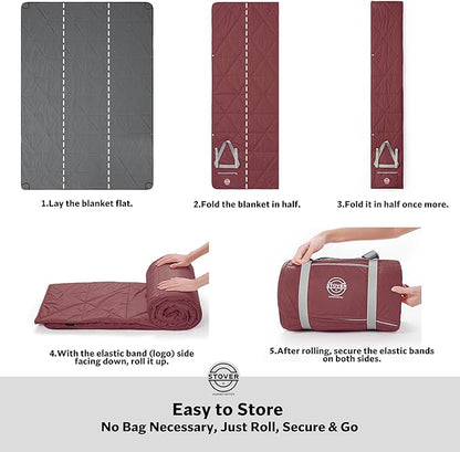 STOVER Waterproof Stadium Blanket – Portable Outdoor Camping Blanket for Travel, Picnics, or Sports – Warm, Windproof, Lightweight, and Packable (Game Day Red)