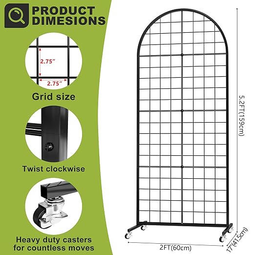 VGMiu Grid Wall Panel 1PCS Display Stand 2' x 5.2' FT Black Grid Wall Panels