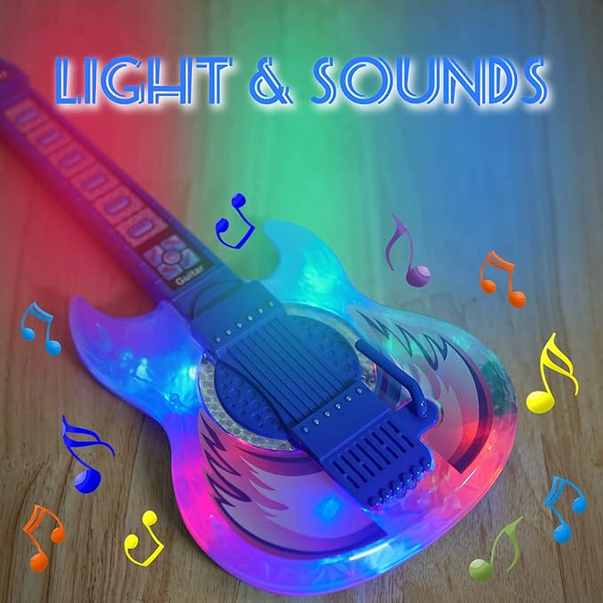 Guitar and Microphone Play Set for Boys New Upgrade,Karaoke Machine with Music&Light,Microphone Toys with Stand,Adjustable Height Guitar Toys for Kids,Toddlers,Child