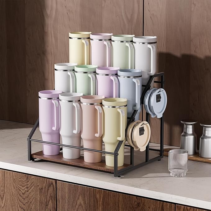 MOJOHAND Water Bottle Organizer for Full Stanley and Others' Large Tumbler Organization, Pantry Kitchen Organizers and Storage for Cup Accessories, Water Bottle Holder Wine Rack - 3 Tier Hold 12