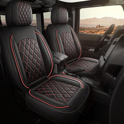 MIROZO Toyota Tacoma Seat Covers Full Set,Leather Car Seat Covers Waterproof Truck Seat Covers Fits for 2016-2023 Toyota Tacoma Crew Cab,Front & Rear Seat Cover Set (Black and Red, Full Set)