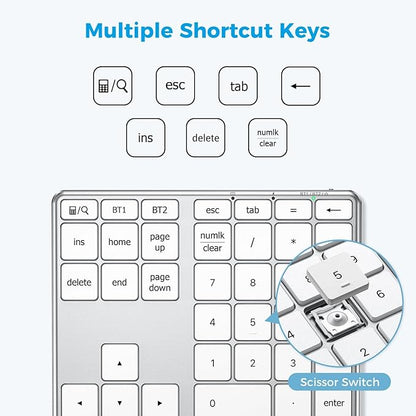 iClever KP10 Bluetooth Number Pad, Dual Device Connection, 34 Keys Ultra-Slim