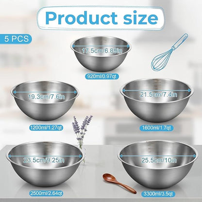 5 Pack Stainless Steel Mixing Bowls