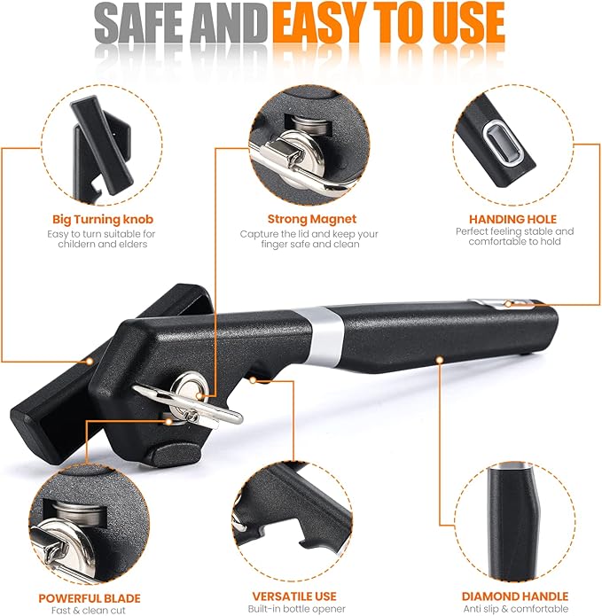 2 in 1 Safety Can Opener Manual Smooth Edge & Bottle Opener,